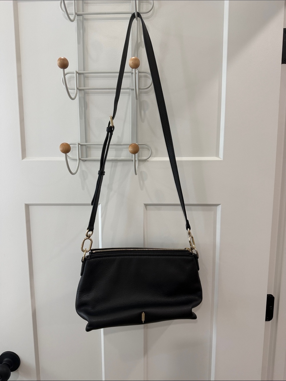 Thacker Black Leather Crossbody Shoulder Bag